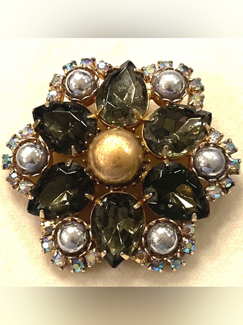 Vintage 1960s D&E Juliana-Attributed Hematite Navette Floral Brooch 2¼"